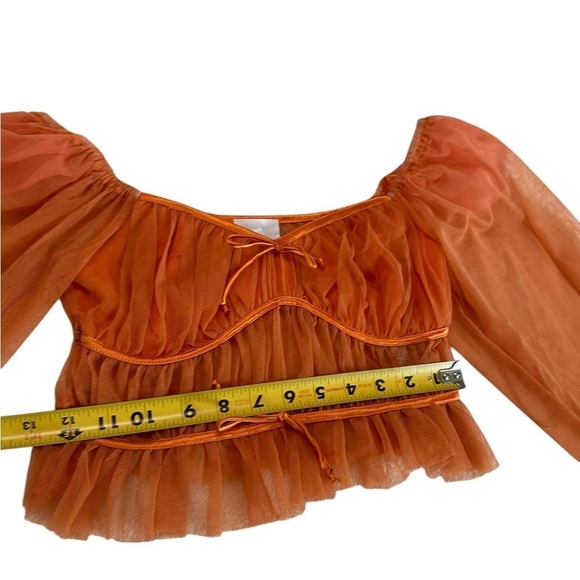 Sky to Moon Orange Puff Sleeves Tulle Crop Top Size M - Picture 8 of 17